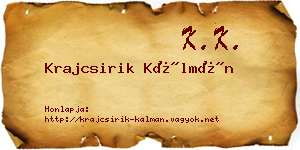 Krajcsirik Kálmán névjegykártya